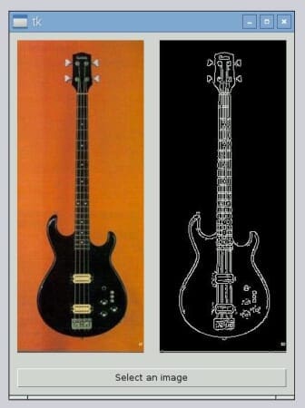 Figure 7: Loading an image, converting edges using the Canny edge detector, and then displaying the result using Tkinter and OpenCV.