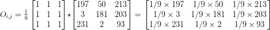 Figure 4: Convolving a 3 x 3 input image region with a 3 x 3 kernel used for blurring. Source: PyImageSearch Gurus