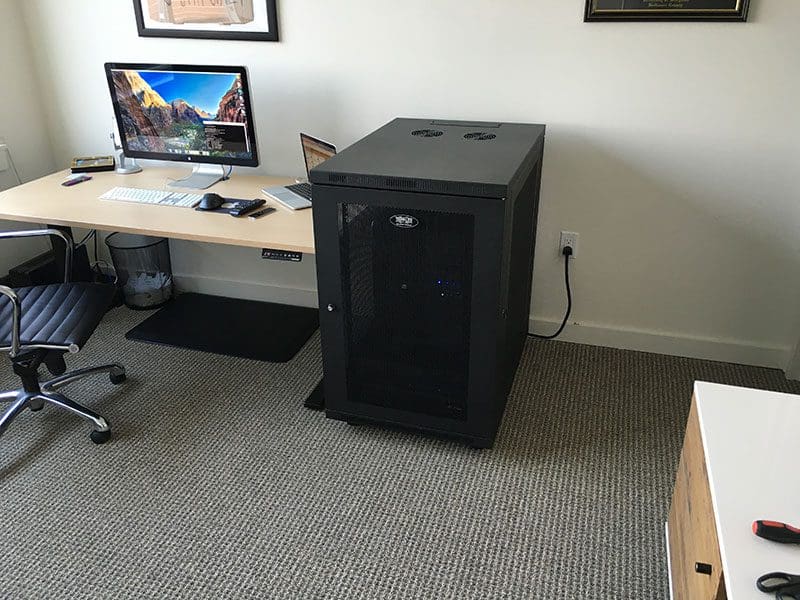 Figure 7: My office, now that the NVIDIA DIGTS DevBox, UPS, and rack have been fully installed.