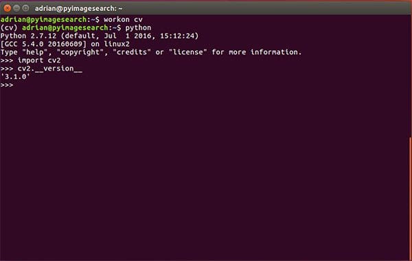 Figure 6: Ensuring that I can successfully import my Python + OpenCV bindings on Ubuntu 16.04.