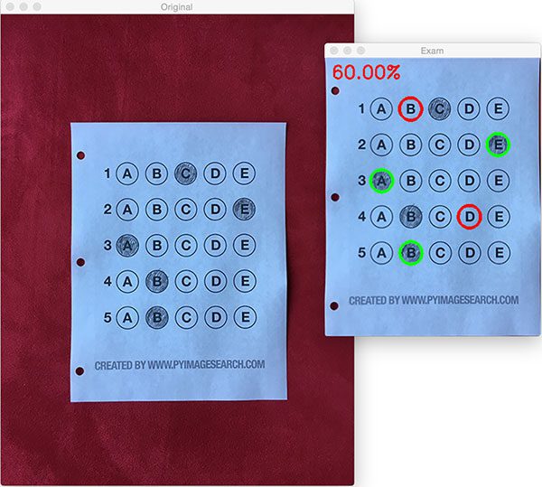 Figure 12: Building a bubble sheet scanner and test grader using Python and OpenCV.