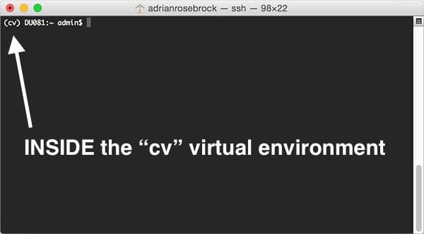 Figure 8: Make sure you see the "(cv)" text on your prompt, indicating that you are in the cv virtual environment.