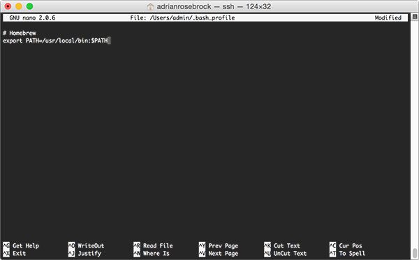 Figure 4: Updating my .bash_profile file to include Homebrew.