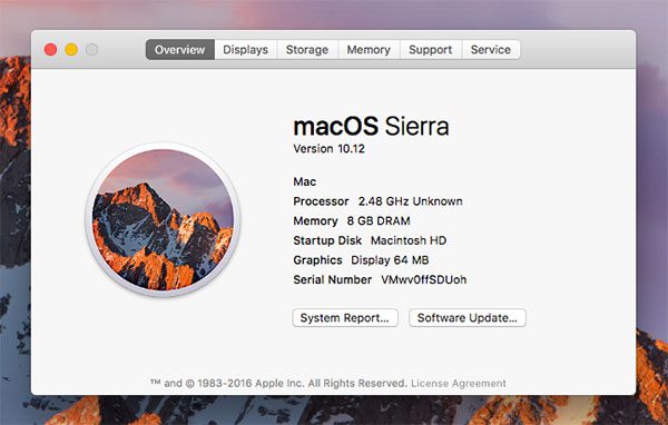 Figure 1: Checking your OS version on Mac. My machine is currently running macOS Sierra (10.12).