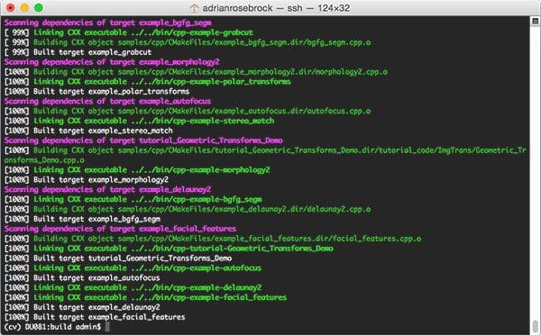 Figure 9: Successfully compiling OpenCV 3 from source with Python 2.7 bindings on macOS.