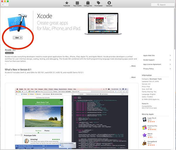 Figure 1: Downloading and installing Xcode on macOS.