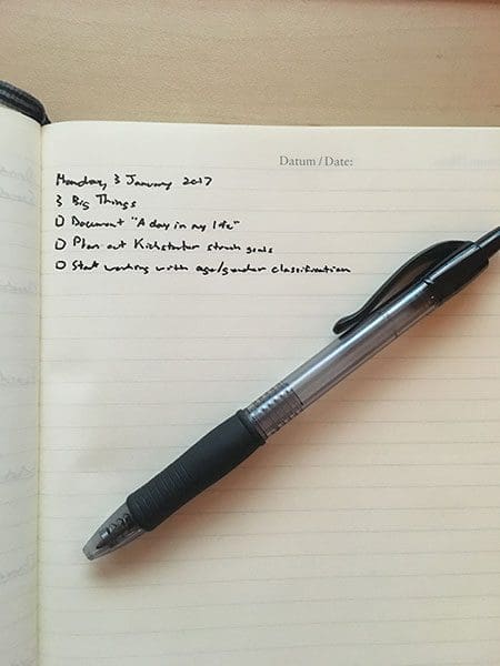 Figure 5: Setting my "3 big things" for the day. My goal will be to accomplish all three of these tasks before my day ends.