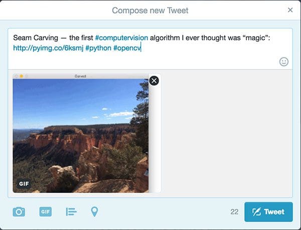 Figure 11: Since it's a Monday I need to compose a tweet for the latest blog post that was just published on PyImageSearch.com.