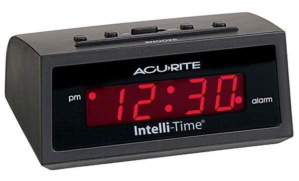 Figure 1: A classic digital alarm clock that contains four seven-segment displays to represent the time of day.