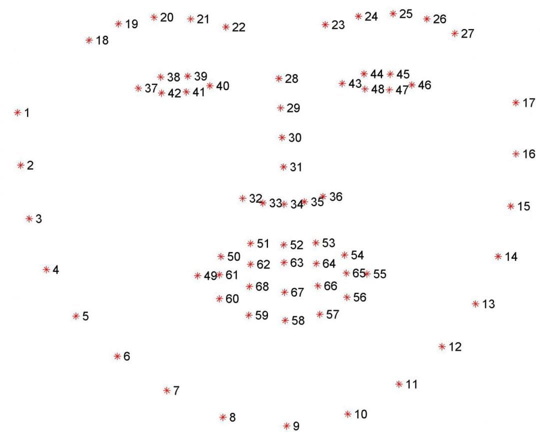 Face landmarks calculated with Face Mesh as default (adapted from [20]).