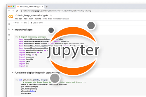Screenshot of PyImageSearch Plus and Google Colab Notebook with Jupyter logo overlaid