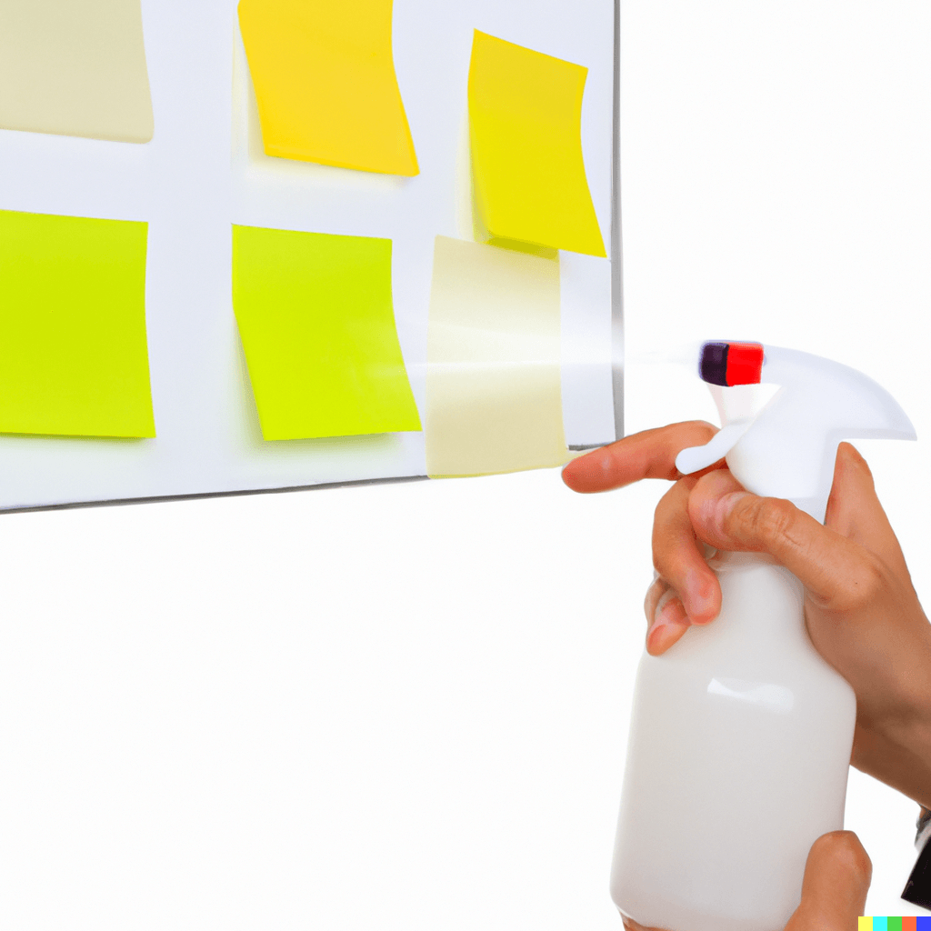 Spraying a whiteboard with water to groom a backlog