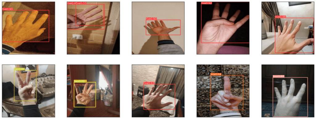 Figure 11: Ground-truth images (top) and YOLOv8n model prediction (bottom) fine-tuned with all layers.